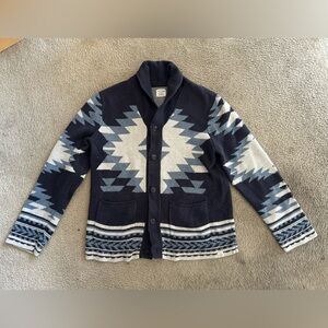 Lucky Brand Blue and White Geometric Cardigan